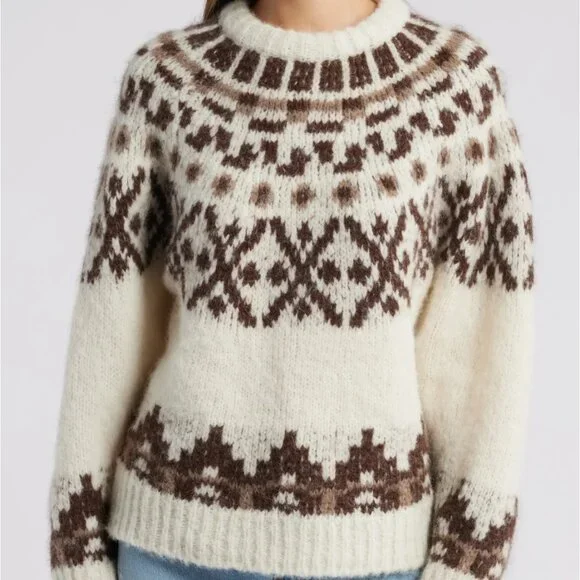 FRAME NWT WHITE ALPACA FAIR ISLE SWEATER SIZE L - Picture 3 of 14